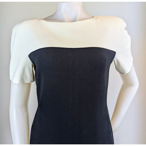 Vintage 90s Liz Claiborne Sheath Dress 4 Colorblock Black Ivory Career Classic - Picture 3 of 10